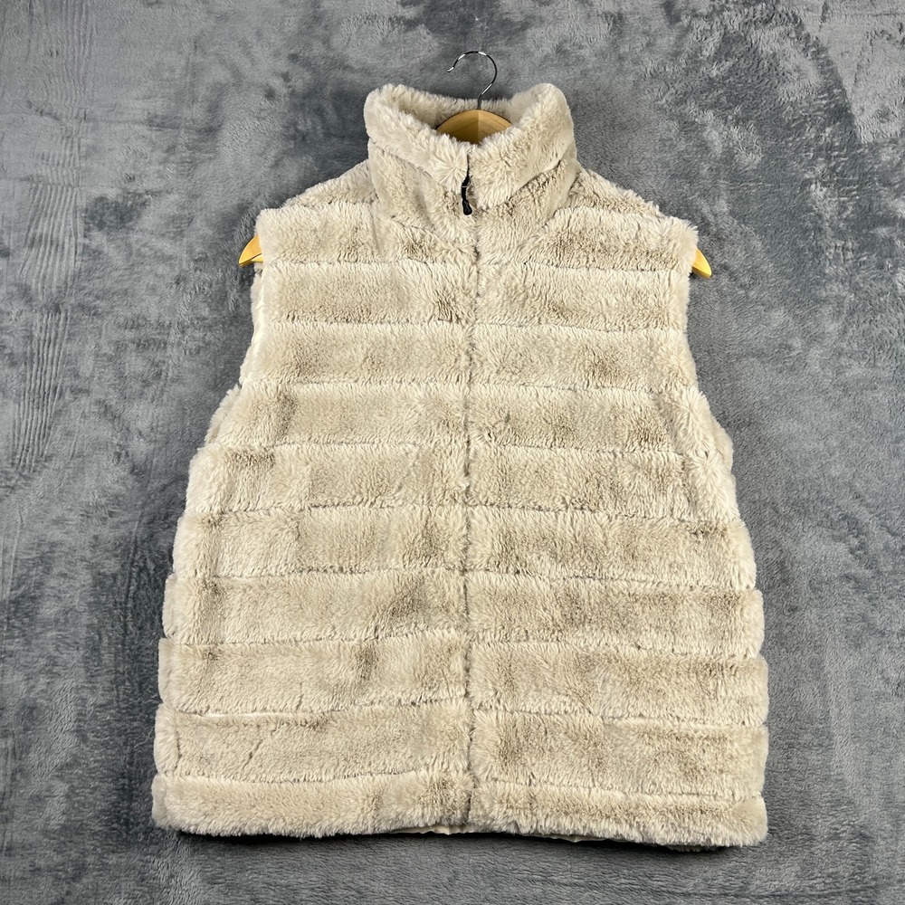 Stillwater Supply Co. Faux Fur Quilted Vest Womens Small Oatmeal Lined Full Zip